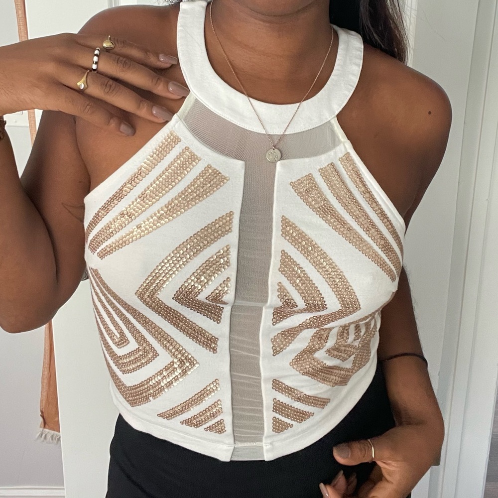 ⚜️Golden Sequined Mesh Blouse⚜️